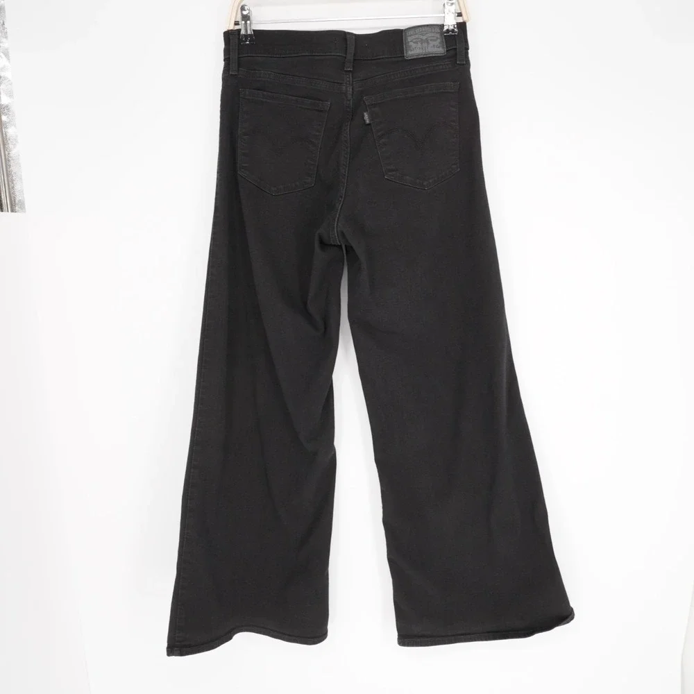 Levi's 318 Shaping Jeans Womens 29 Black Wide Leg Flare Stretch Mid Rise Y2K - Picture 2 of 13